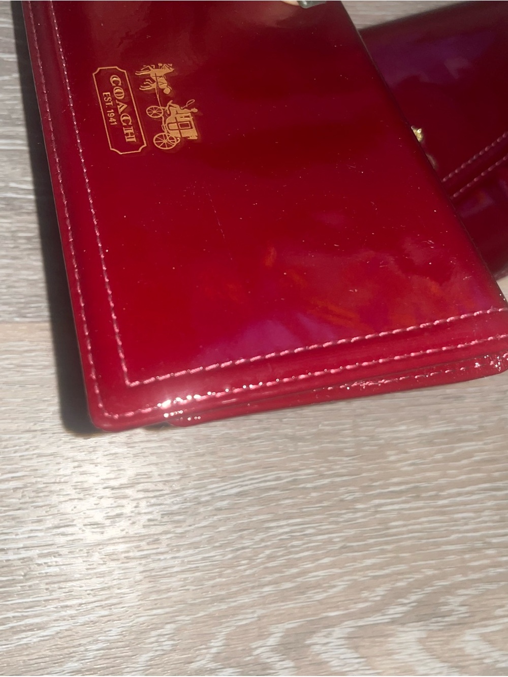 Coach Patent Leather Wallet & checkbook in Deep Burgundy with Gold Logo - Picture 10 of 15
